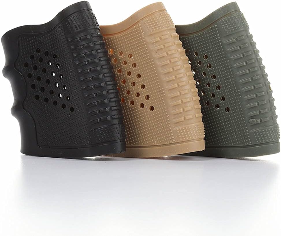 Fidragon Tactical Rubber Grips Glove Sleeve Slip-On Ventilated Grip Grips for Glock and Oher Pistol 3 Pcs Black Khaki and Green…