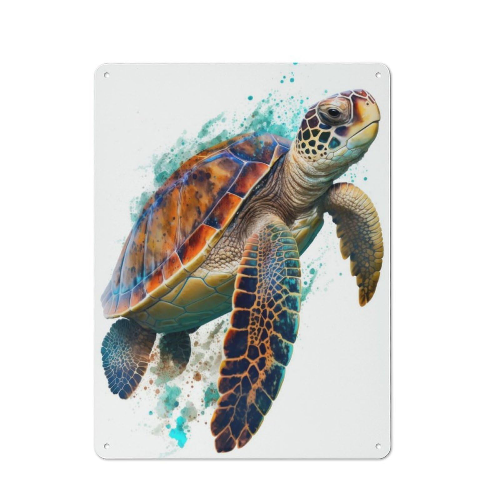 Metal Sign 40x30cm with Turtle in Watercolor for Hallway Wall, Rustic Decor, for Wall Display Collectors