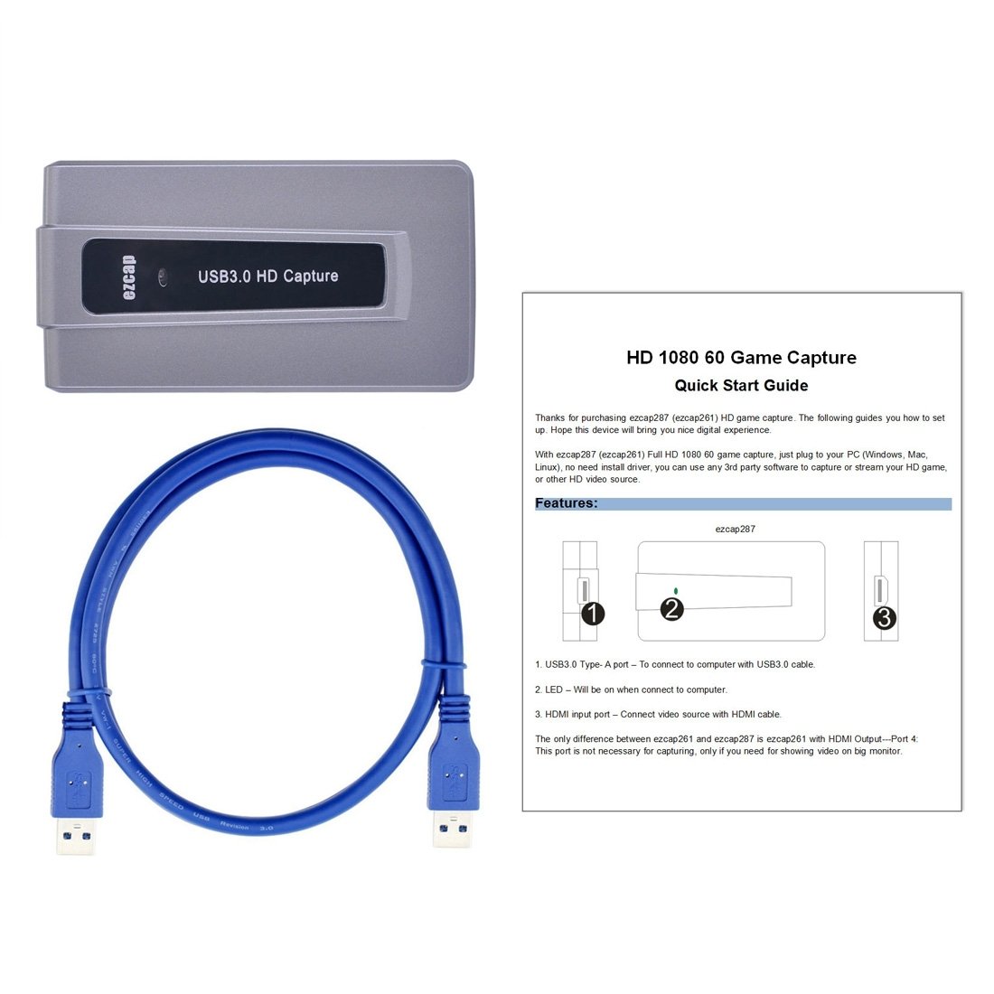 Recorder USB 3 pour PC Win Android Mac Linux capture entrée HDMI entrée Full HD Enregistreur vidéo