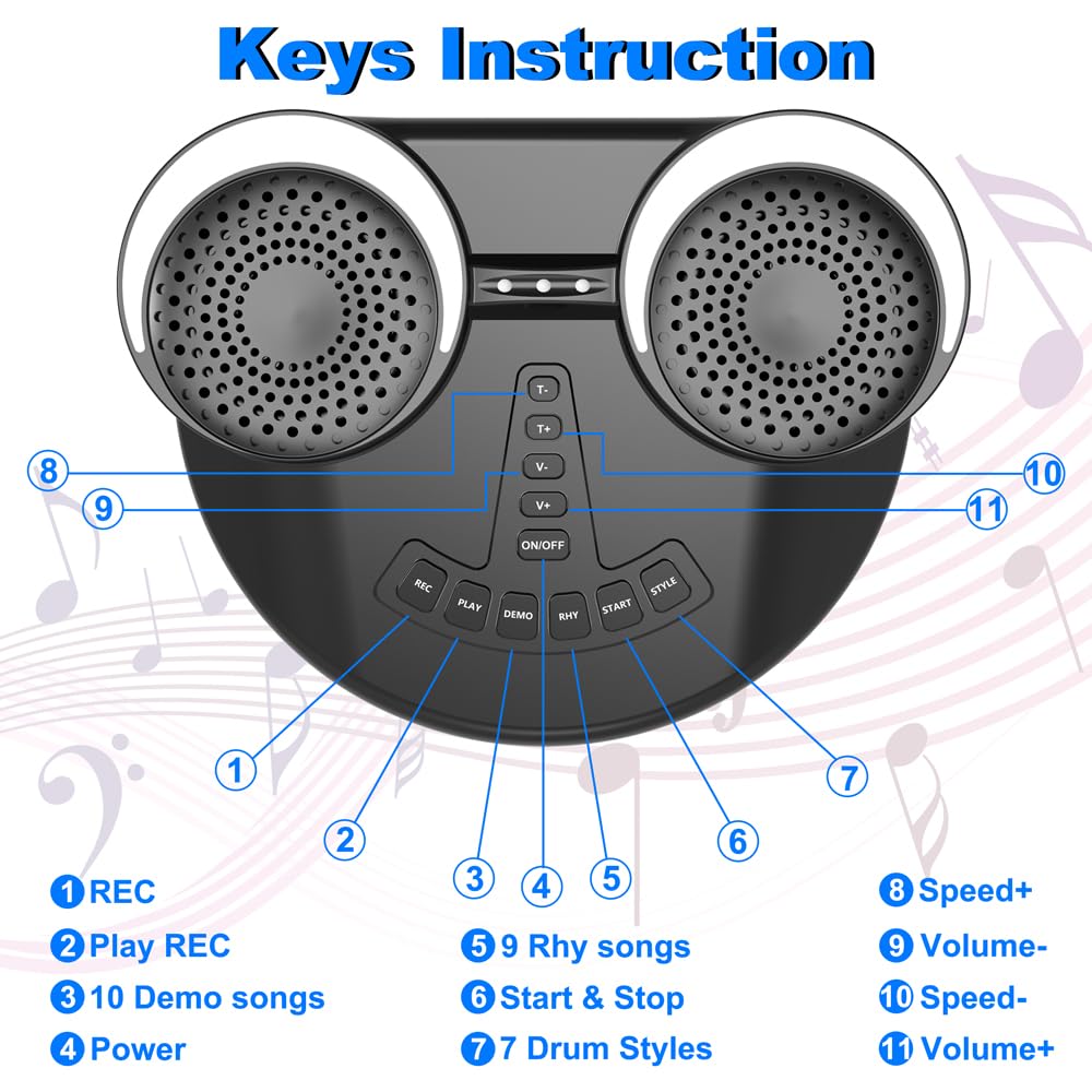 Schlagzeug Elektronisch, 9-Pad Digitales E Drum Set mit Lautsprechern/Kopfhöreranschluss, Tragbares Elektro Schlagzeug Kinder mit Bluetooth MIDI für Anfänger, 10 Stunden Laufzeit