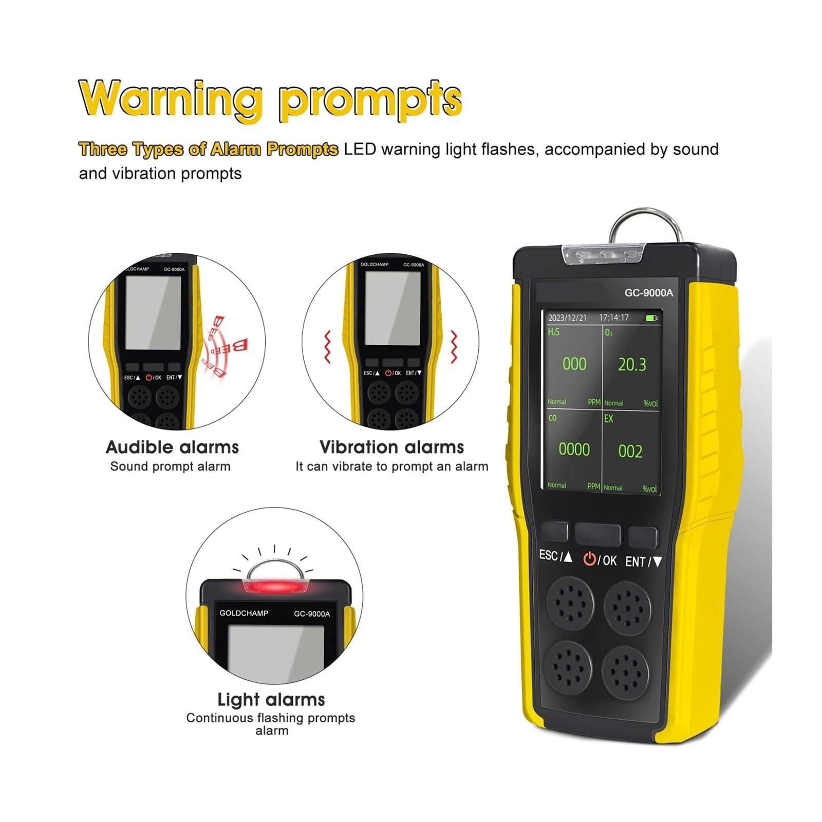 Detector de Gases, Detector de Gas Profesional, analizador O₂ EX H₂S CO, Monitor Calidad del Aire for Seguridad Industrial, Sensor 9000A