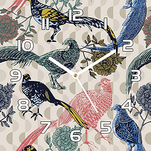 Horloge en verre 30x30 cm cuisine salon décoration murale oiseaux vintage