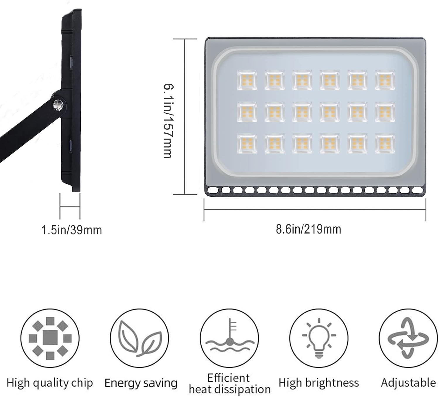 100W LED Flood Light Outdoor - papsbox 10000lm LED Work Light Waterproof IP66 Floodlight Fixture 3000K Warm White Super Bright Security Light for Garden Yard Garage NO Plug