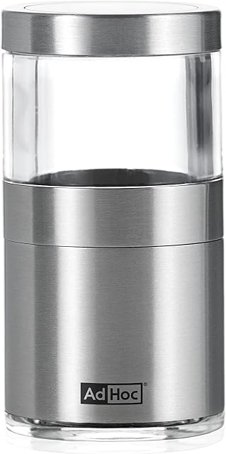 AdHoc MP206 VOYAGE Mini Chilli Cutter/Spice Cutter | Stainless Steel/Acrylic | Dried Herbs and Spices Cutter, PreciseCut Technology | (H)75mm x (D)38mm | Clear/Silver