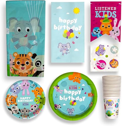 Listener Kids Suministros y decoraciones para fiestas de cumpleaños | Sirve a 16 invitados | El juego completo incluye: platos de 9 pulgadas, platos