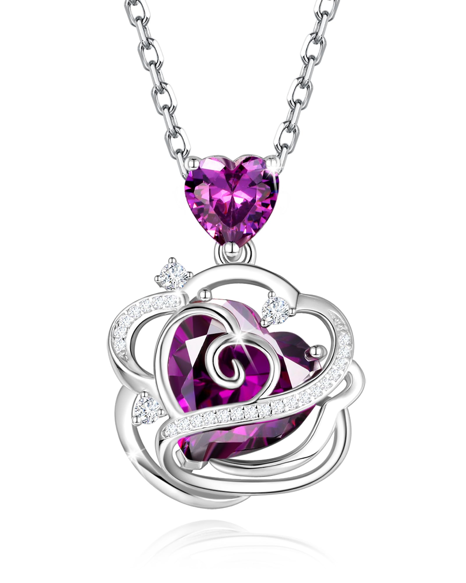 FANCIME Thornless Pulse Geburtsstein Halskette für Frauen Sterling Silber Kette Rose Anhänger Feiner Schmuck Edelstein Geburtstag Weihnachtsgeschenke für Frau Her