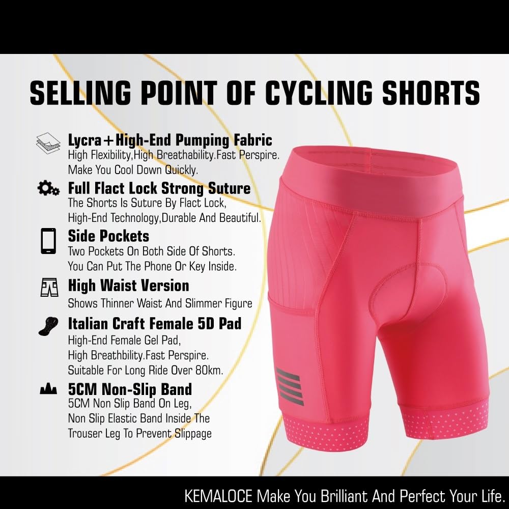 Culotte Ciclismo Hombre Pantalones Cortos de Ciclismo for Mujer, Transpirables, de Verano, con Almohadilla de Gel 5D y Bolsillo Culotte Ciclismo Hombre Corto(Pink,3XL)