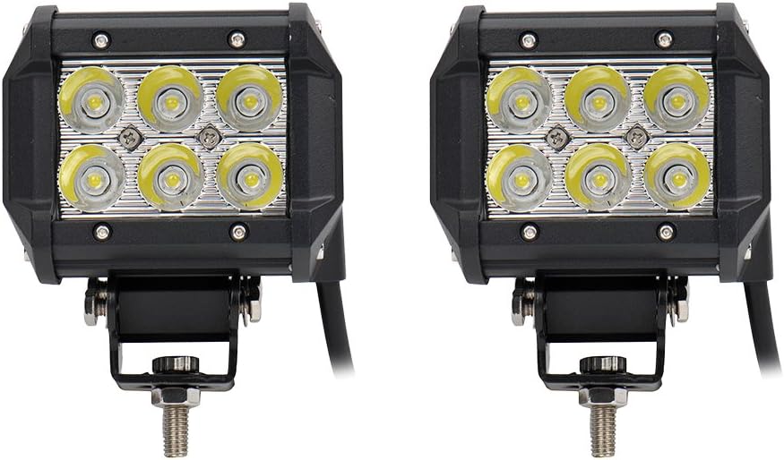 Topautolight 2pcs 4 inch 18W Cree Flood Led Work Light Bar Waterproof Driving Off-road Lamp for Car Boat Truck Jeep 4x4 4WD SUV ATV UTE