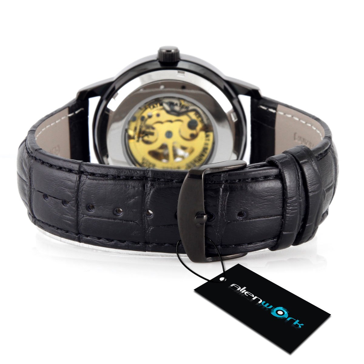 Alienwork IK Orologio Automatico Uomo Donna Scheletro Fondo in Vetro
