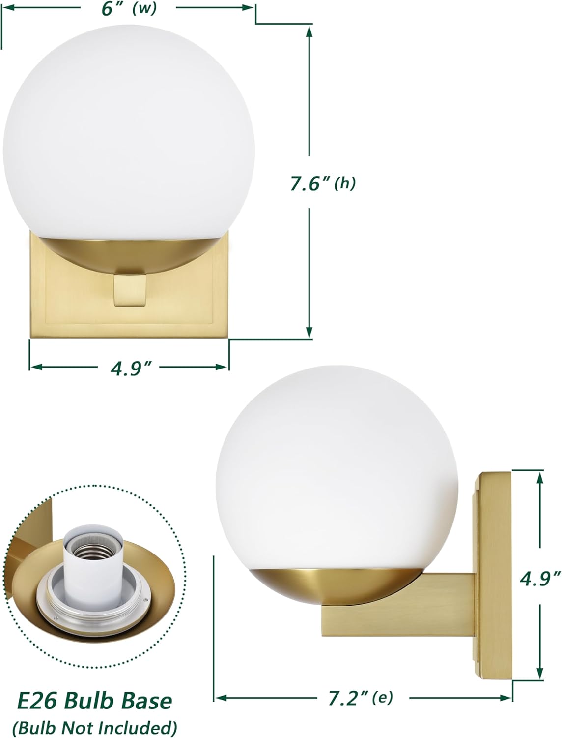 Aged Brass Wall Sconce Light, Modern Sconces Wall Lighting, 1 Light Globe Bathroom Vanity Lighting with Opal Glass Shade, Wall Light for Bedroom Bathroom Living Room Entryway Hallway