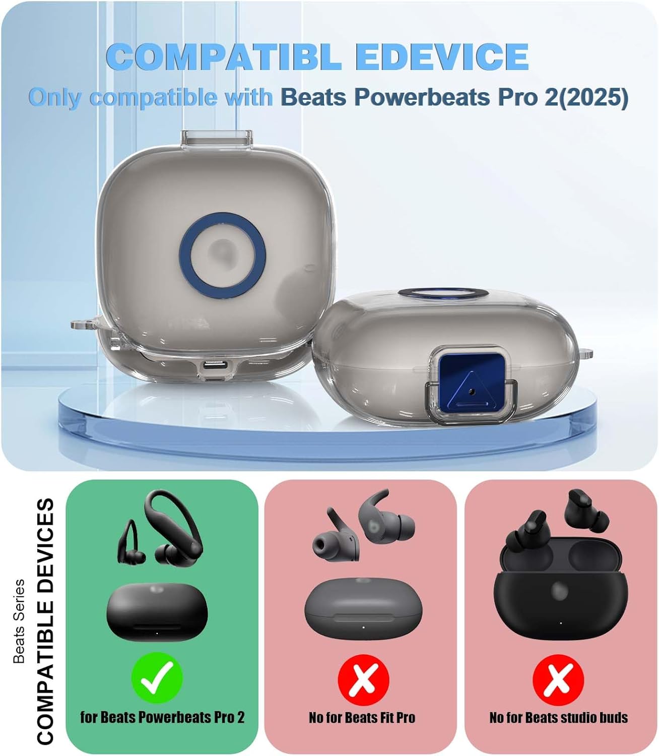 [Upgrade Secure Lock] for Beats Powerbeats Pro 2 2025 Case Cover with Cleaner Kit, AGENTNANO Clear TPU Shockproof Protective Cover with Beats Powerbeats Pro 2 Charging Case with Carabiner-Clear