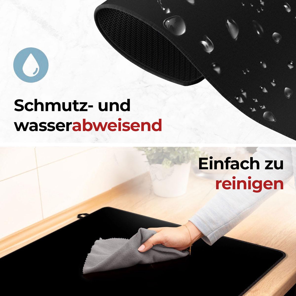 Herdabdeckplatte Schwarz Uni - 60x52 cm - Kochfeld Abdeckung - Induktionsschutz - Küchen-Spritzschutz