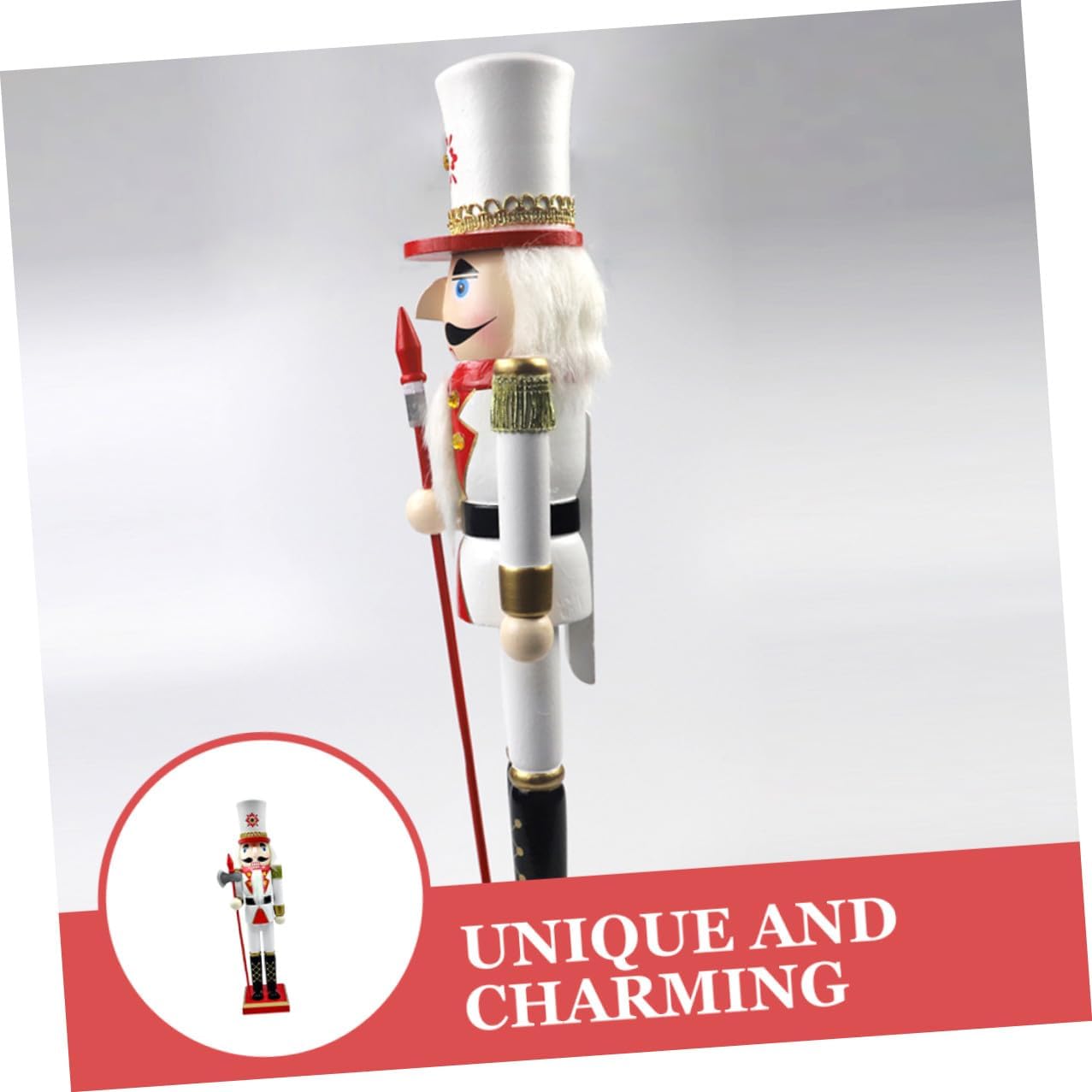 HANABASS Christmas 39.5cm Wooden Nutcracker Soldier Figurine Red White and Gold Desktop Christmas Nutcrackers Xmas Table Ornament Holiday Home Decor