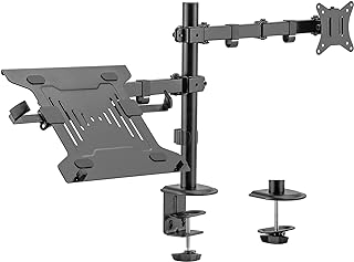 PrimeCables Monitor and Laptop Mount with Tray for 13-27 inches, Laptop Mount Stand up to 17 inches, Weight up to 19.8lbs, Both Desk Clamp and Grommet Mounting Options