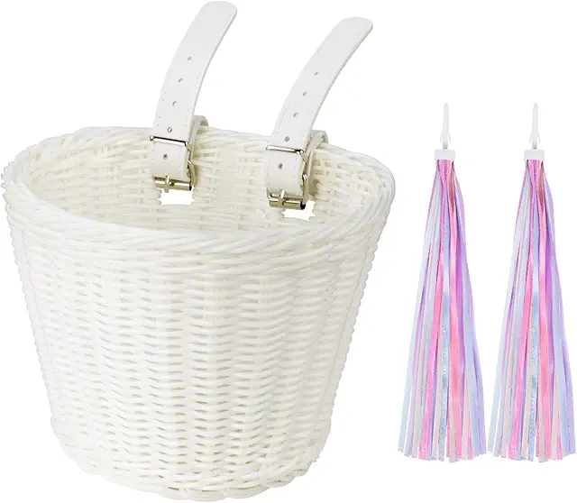 Flintronic Wicker Bicycle Basket for Kids - Hand-Woven Rattan Style with DIY Accessories