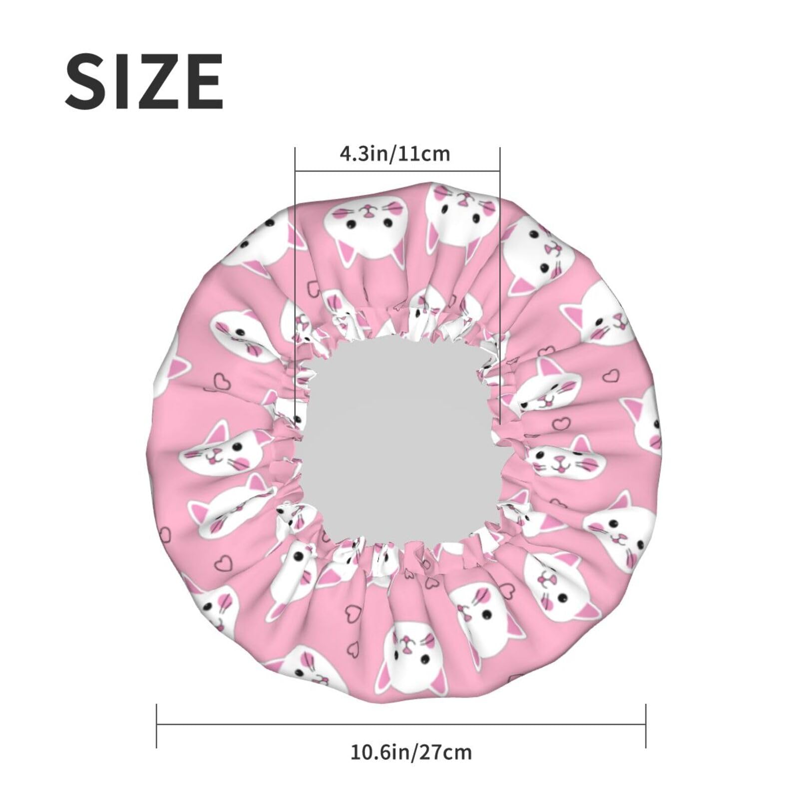 Hair Cap for Shower - Cute pink cat Large Shower Cap Reusable Waterproof, Double Layer Shower Cap for Women, Hair Cap for Shower with Peva Lining and Elastic Rope