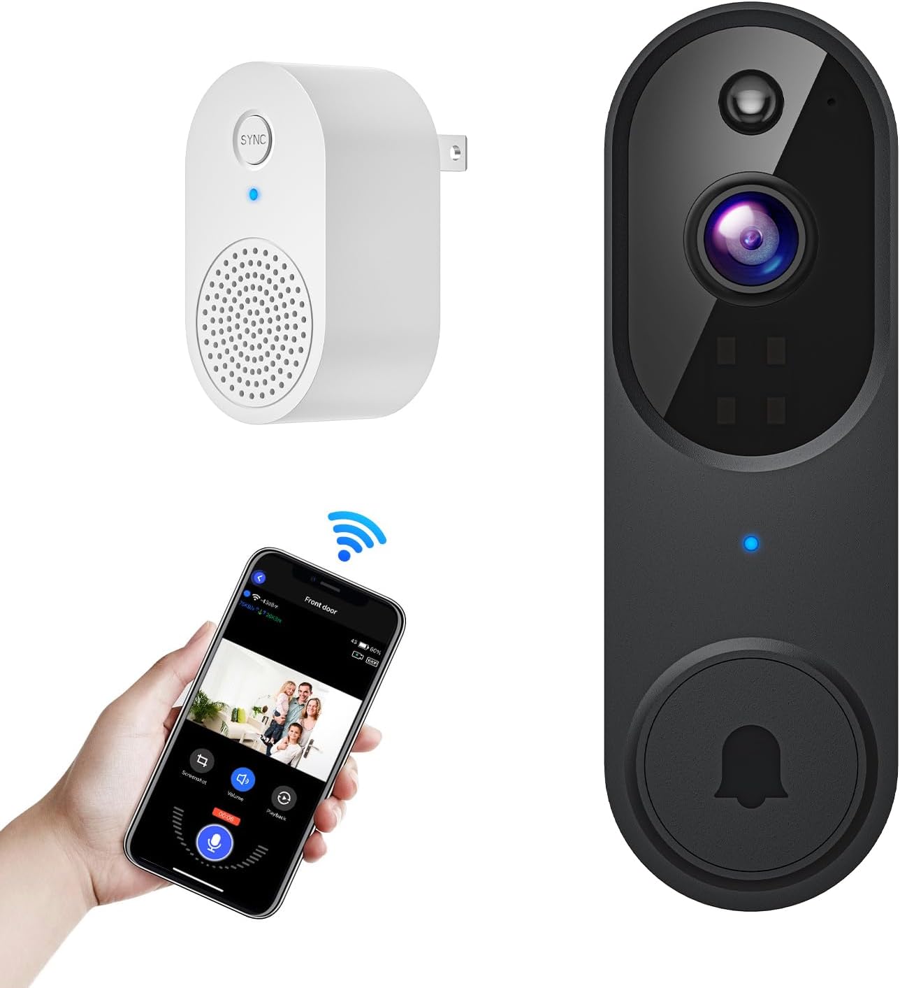 1080p Wireless Wi-Fi Video Doorbell Camera with Two Way Audio, AI Motion Detection, Night Vision and Cloud Storage