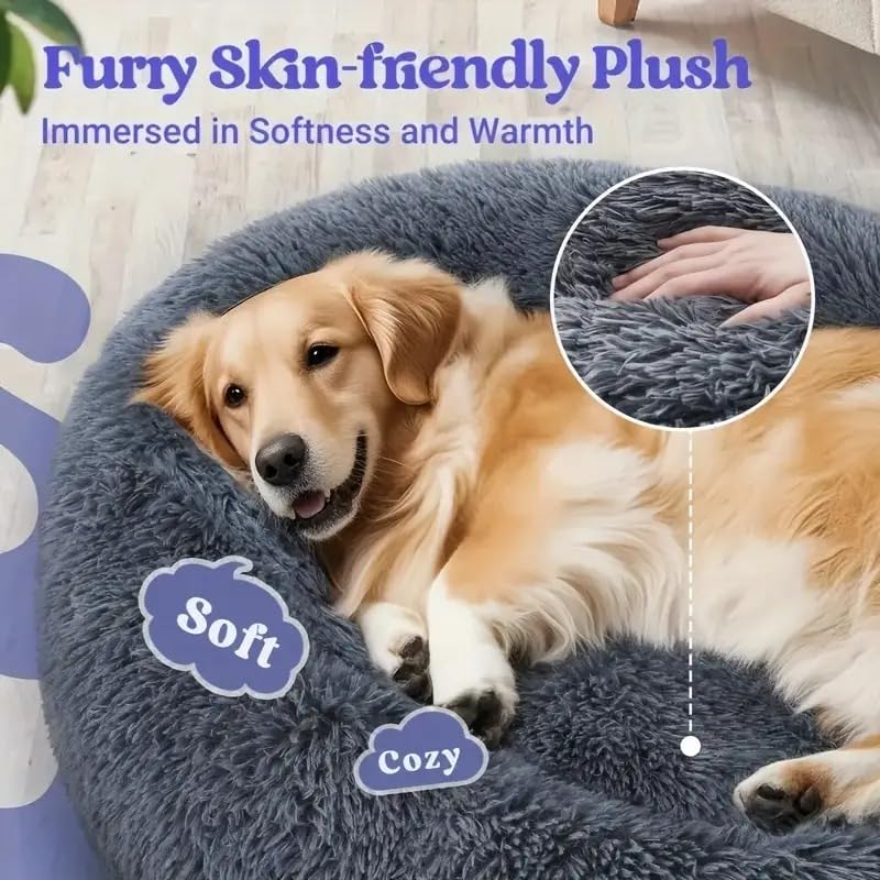 Image of ZEXSAZONE Summer Round Donut Pet Bed for Cats and Puppies Dogs, Cozy and Plush, Raised Bedside Support, Both Sides Use Like 2 in One, Washable, Sizes for Small, Medium, and Large Pets. (Grey, Large)