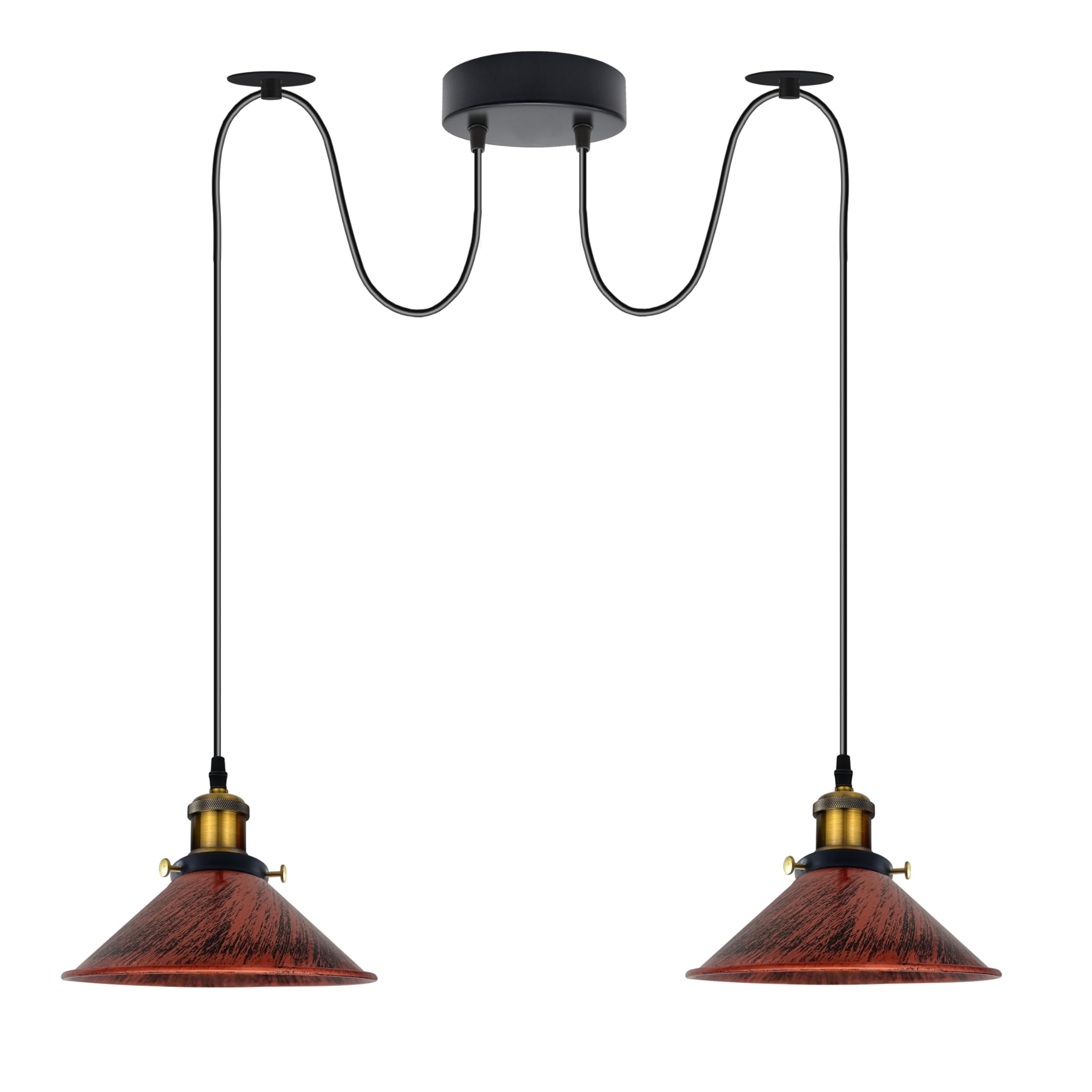 LEDSone 2 Head Spider Light with 2m Adjustable Cables, Vintage Industrial 22cm Metal Cone Shade Ceiling Hanging Pendant Lamp Fixture for Living Room, Kitchen, Bar, Café