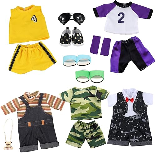 Miniatura 2 de BARWA Ropa de muñeca de niño, 5 juegos de ropa de muñecas para niños, 2 pares de zapatos, 1 par de gafas compatibles con traje de muñeca de 18