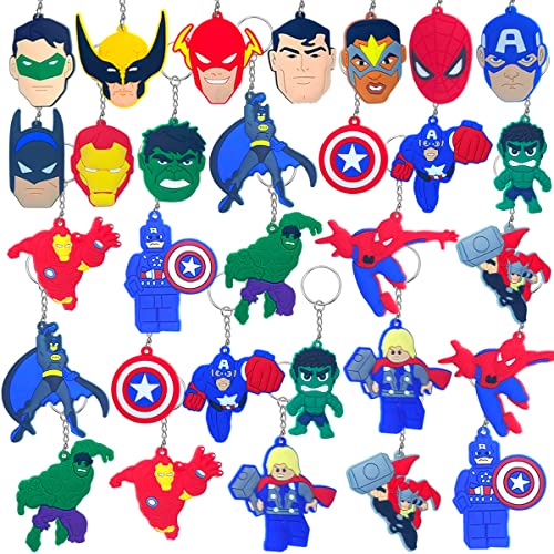 Luccyle 30pcs Superheroes Llaveros,Llavero de Goma Doble Cara, Llavero para Niños, Llavero Lindo...