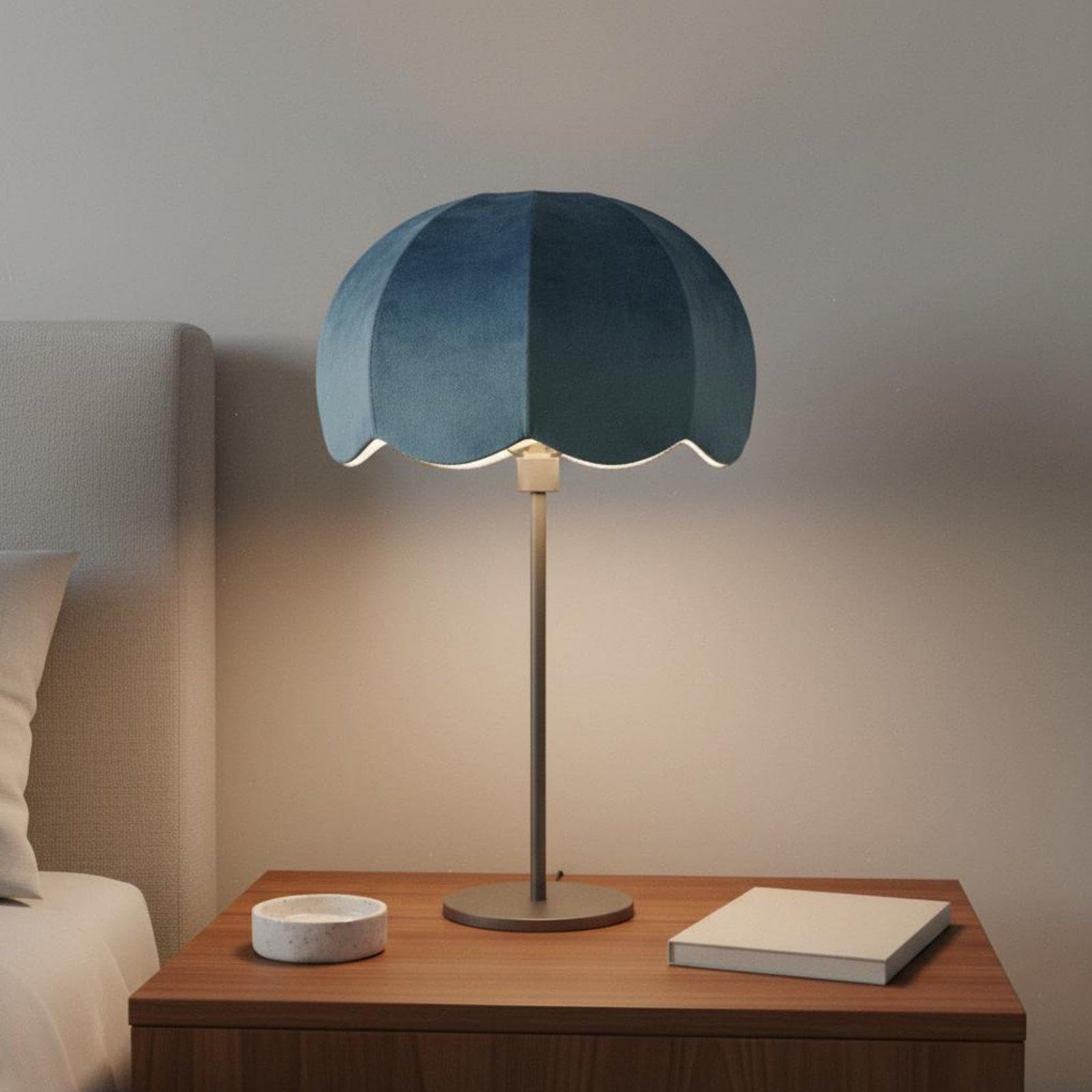 European Design Table Lampshade Vintage Allure Textile Lampshade with Fringe Handmade Fringed Velvet Lamp Shade for Hotel Owners, Bedroom, Living Room Dark Blue 9 Inch-image-3