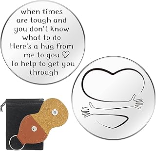 RAOSIME Here's a Hug from Me to You Inspirational Pocket Hug Token Gift,Long Distance Relationship Keepsake Stainless Steel Double Sided Pocket Hug Token with Keychain Gift for Daughter Son Friends