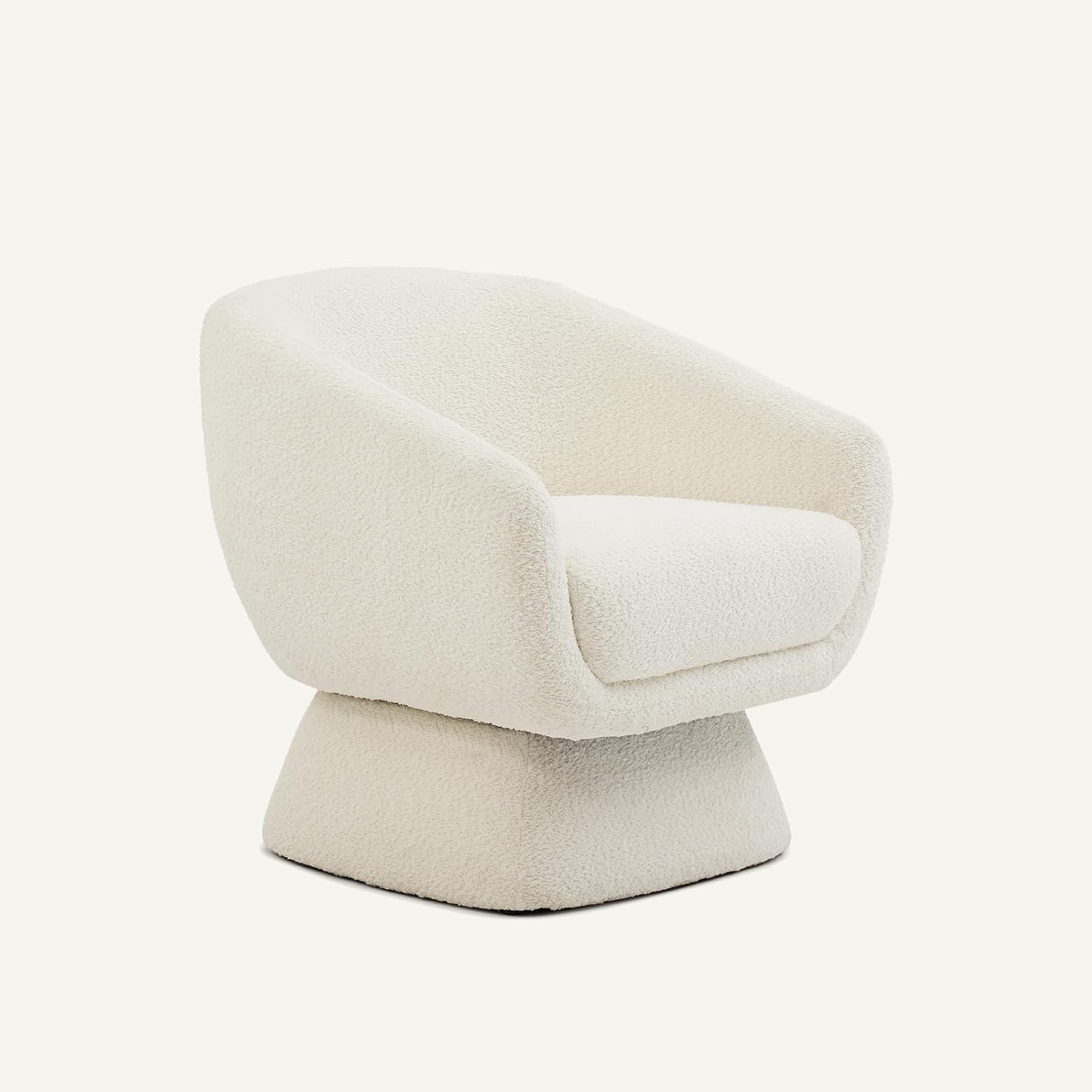 White Boucle Swivel Accent Chair, Modern Upholstered Living Room Chair with Solid Wood Frame and Spring Cushion, Cozy Accent Chair for Living Room, Ergonomic Design