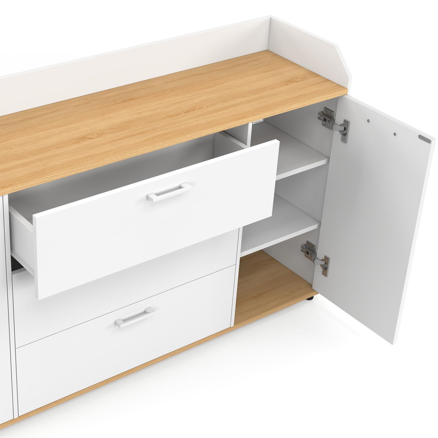 IDMarket - Buffet 140 cm JABA Blanc et Plateau Bois façon hêtre