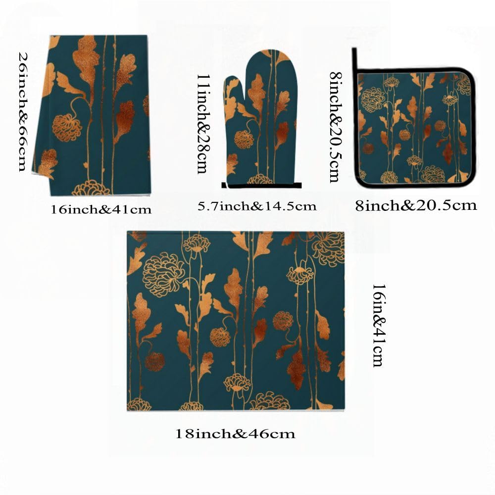 9PCS Golden Floral Wallpaper Cucina Decor e Accessori Set