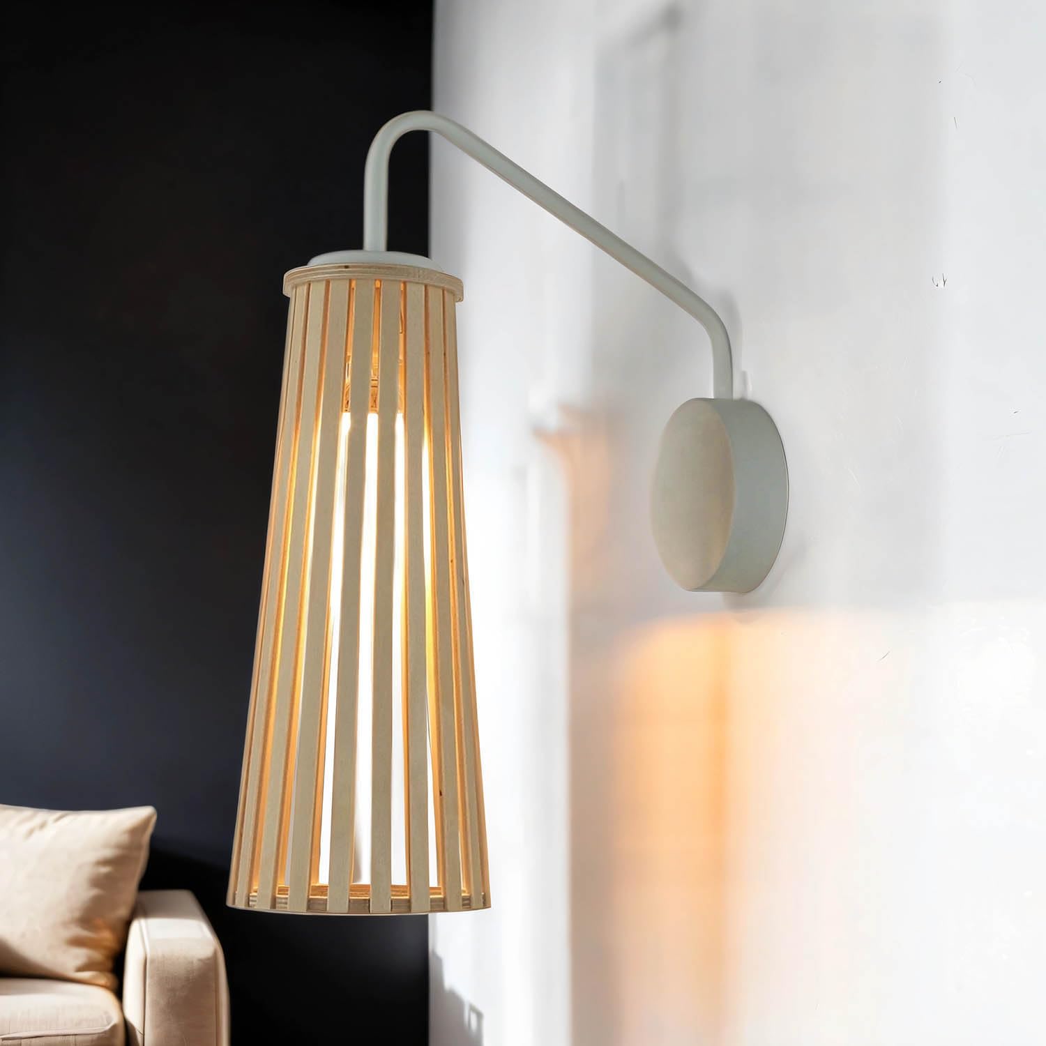 Licht-Erlebnisse Wandleuchte Holz Metall Natur Weiß Wohnzimmer Esszimmer T:27 cm GU10 dekorativ stylisch Skandinavische Wandlampe Schlafzimmer DOVER