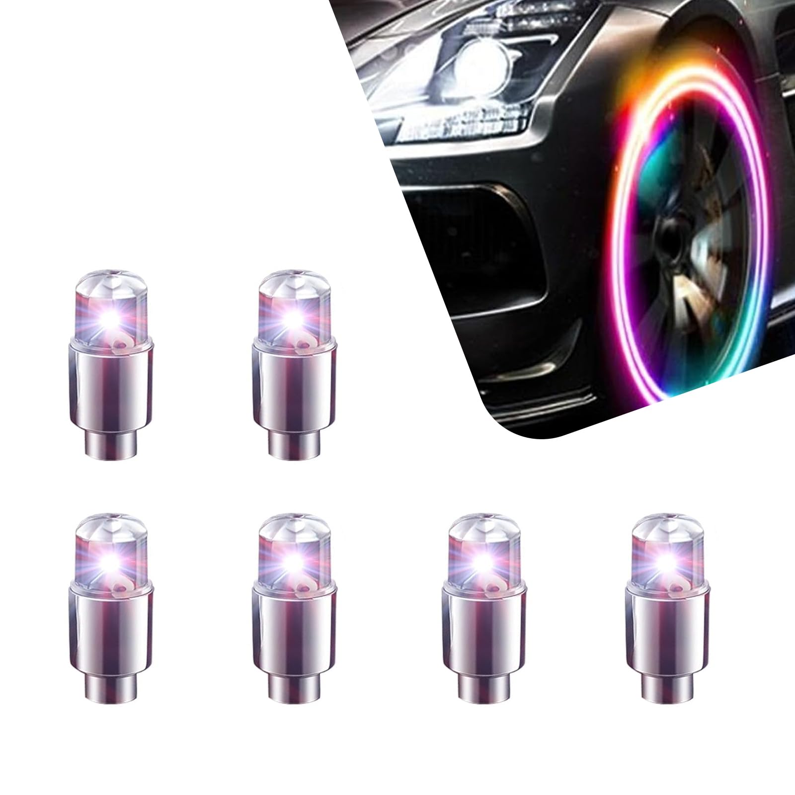 6 PCS Car Wheel Hub Light, PVC Shell Hot Wheels Breathing Flash Light Tire Valve Pop-up Flash Light, Modified Decorative Accessories, Suitable for Cars, Bicycles, Motorcycles (Multicolored)