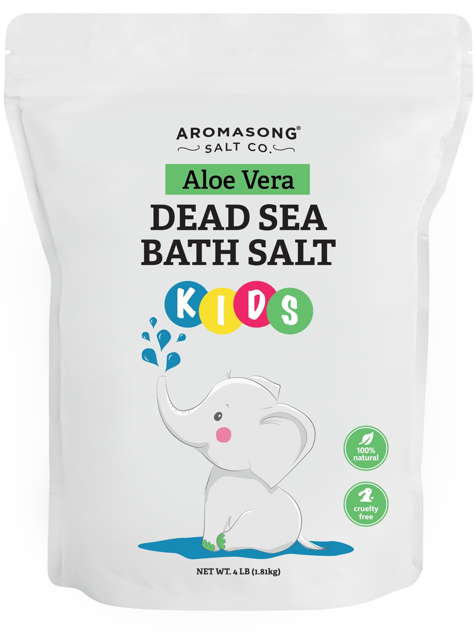 Aromasong Dead Sea Salt Kids Bath Soak with Aloe Vera Soothing Calming Sleep-Ready 4 Lbs Fine Grain Bulk
