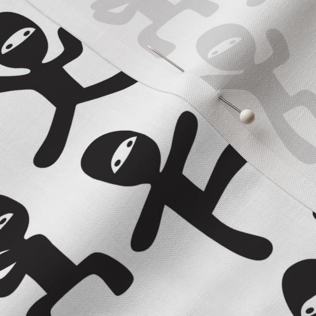 Spoonflower Fabric - Karate Fun Monochrome Nursery Whimsical Printed on Petal Signature Cotton Fabric by The Yard - Sewing Quilting Apparel Crafts Decor