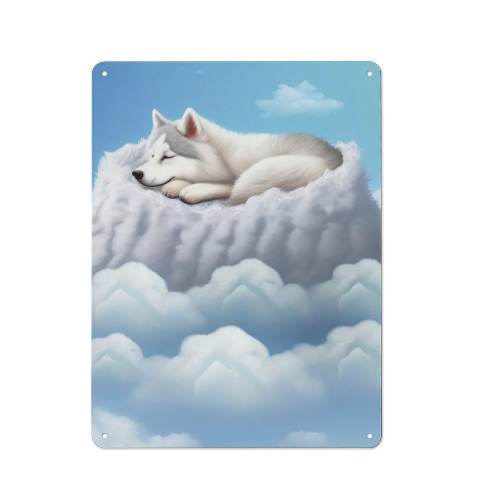 Junmoney Husky Puppy Dreaming Rustic Metal Wall Decor 40X30cm, Country Metal Sign For Kitchen, Cottage, Porch Or Garden Room