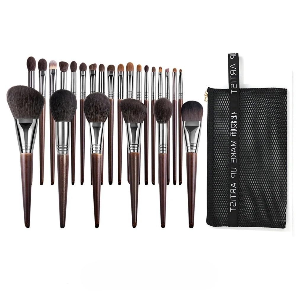 Natürliches Make-up-Pinsel-Set, Lidschatten, Make-up-Pinsel, Ziegenhaar, Kit für Make-up, Nabor Kistey Blending Pinceaux Maquillage (24 Stück in Beutel)