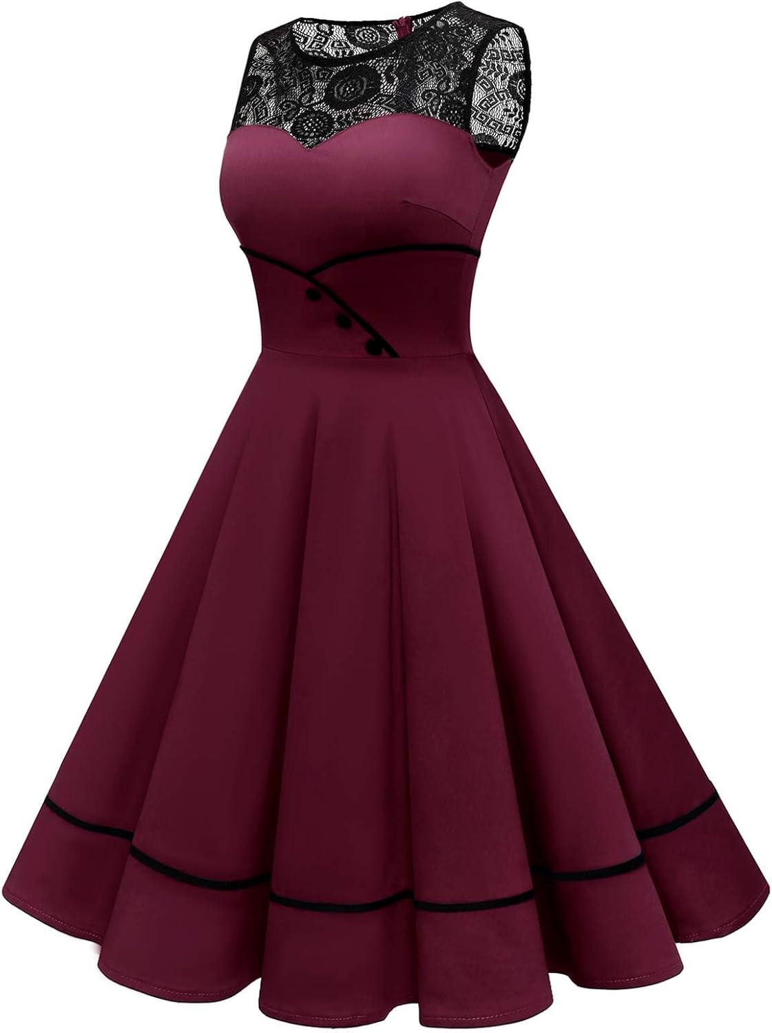 Bbonlinedress Women's 50s Vintage Floral Lace Retro Rockabilly Sleeveless Round Neck Cocktail Party Swing Dress - Image 4