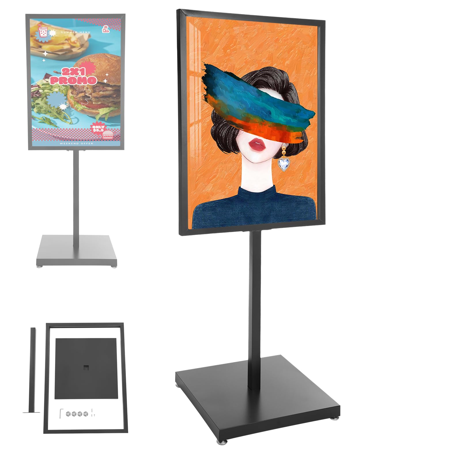 Soporte de información con altura ajustable de hierro, soporte para carteles, para carteles y publicidad con un grosor de 5 mm