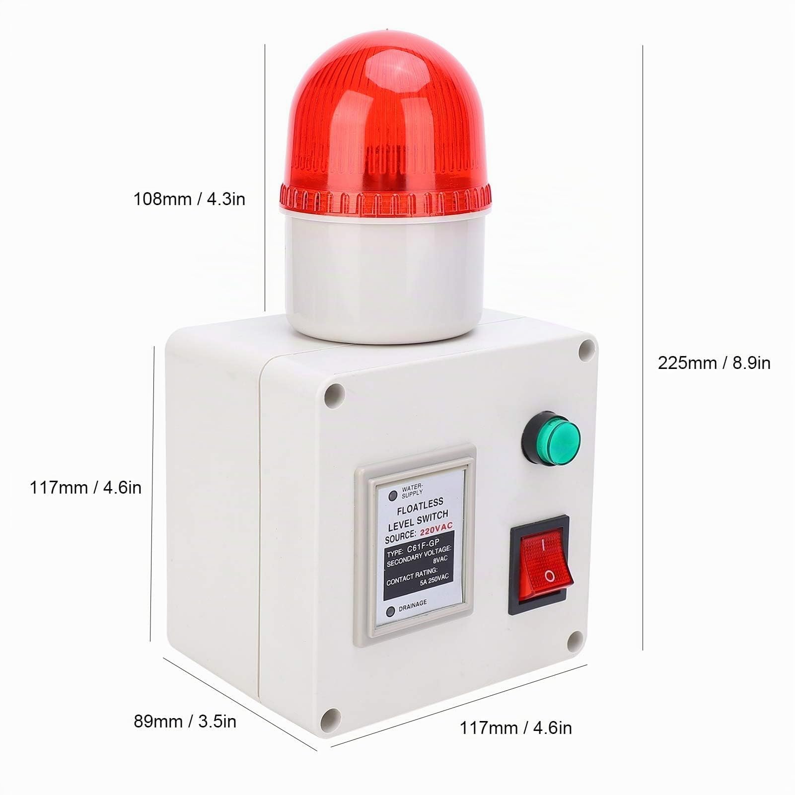 Interrupteur de Niveau d'eau, Capteur de Niveau de Liquide Bas, ContrôLeur D'alarme de Manque d'eau 90 DB avec Silencieux Prise UE 220 V, avec Résistant à La Corrosion