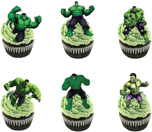 Hulk - 24 decoraciones para tartas de Hulk, decoración de pasteles, suministros de fiesta de cumpleaños de Hulk (14)