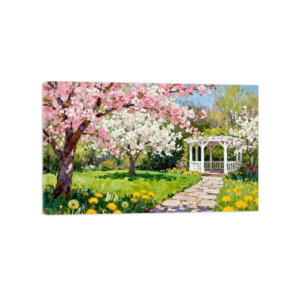 Ozpwbvy Wrapped Canvas Spring Garden Landscape Canvas Wall Art Picture 40X65cm Framed