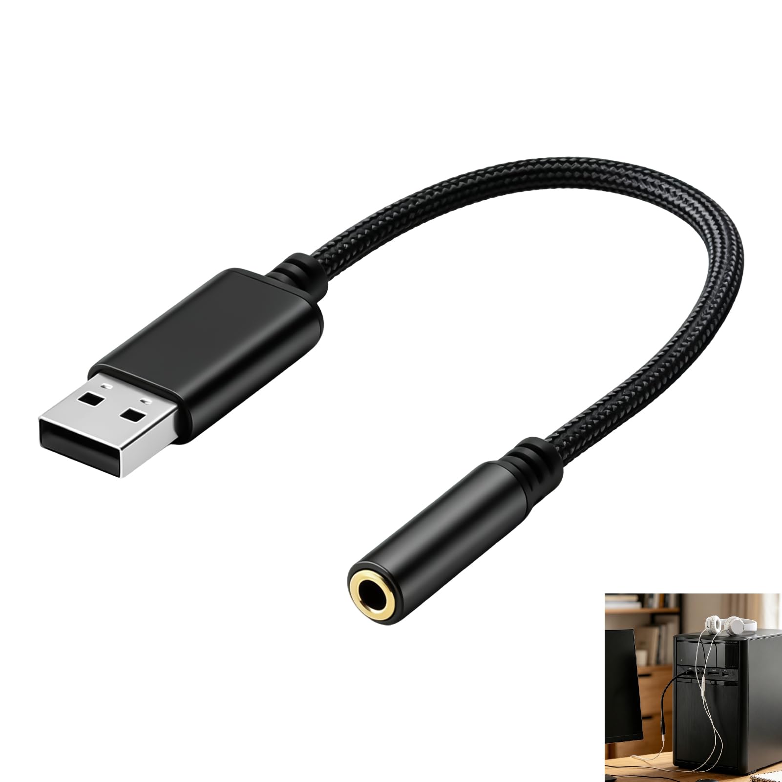 Adaptador USB Jack 3.5mm, Tarjeta Sonido Externa USB con Entrada y Salida TRRS, Soporta 24 Bit 96 KHz, Convertidor USB a Auxiliar para Auriculares y Micrófono para PC Portátil Mac Linux PS5 PS4 Switch