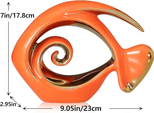 Miniatura 2 de Figuras de peces de cerámica de oro naranja  Decoración costera del hogar, centros de mesa modernos del océano para sala de estar, comedor, baño,