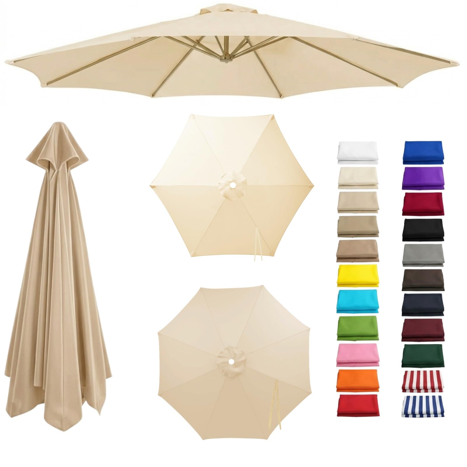 Patio Umbrella Replacement Cover for Cantilever Sunshade 6/8 Arms, 2.0m 2.5m 2.8m 3.3m 4.0m Garden Parasol Canopy Fabric Waterproof, Umbrella Replacement Cover(Beige,6-RIBS-9.2FT/2.80m)