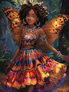Ginfonr DIY 5D Diamond Art Kits for Adults, African Diamond Painting for Adults, Diamond Art Butterfly Full Drill, Diamond Art Kits Embroidery Rhinestone Craft for Home Wall Decor 12 * 16 Inch