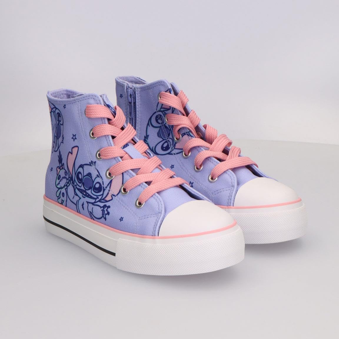 Disney Stitch - Zapatillas de deporte para niña - Zapatos altos y bajos de lona o poliéster con o sin luces LED, cierre de cordones, cremallera o , tallas 25-35