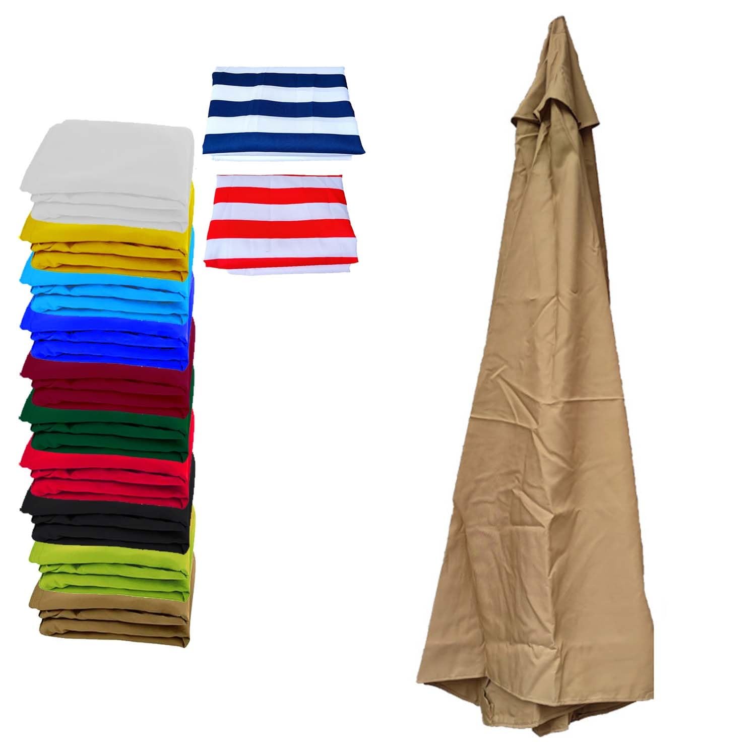 Pokrowiec na parasol tarasowy, do ogrodu, parasol przeciwsłoneczny, zapasowy baldachim, 2,7 m, khaki, 2,7 m, 6 żeber, na taras, na wspornik, górna osłona, wodoodporny i odporny na promieniowanie UV,