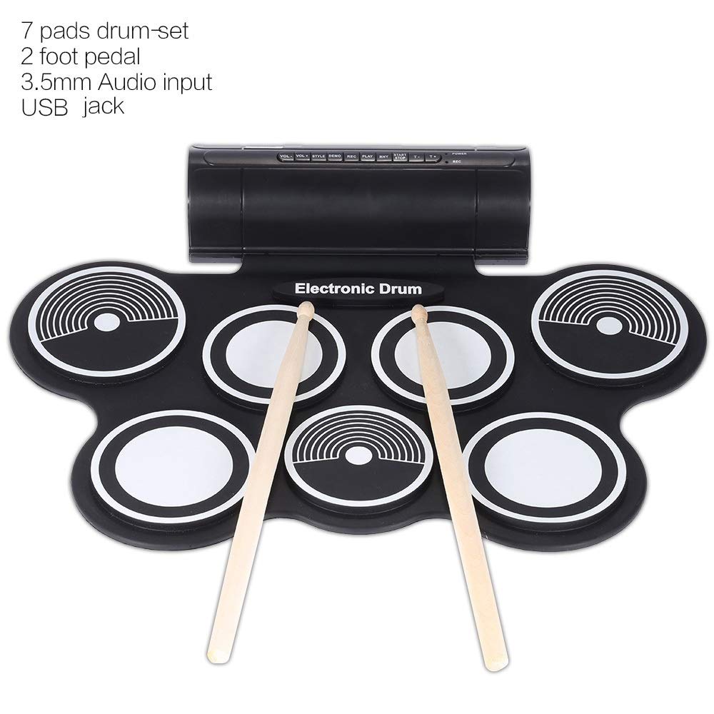Batteria Elettronica Silicone Electronic Drum Pad Kit Portatile Digital USB Roll-up con Pedale da Pedale Drumstore Pieghevole Batteria Elettrica