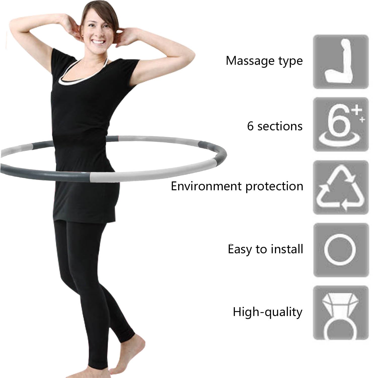 1,8kg Gewicht Hula Hoop Reifen Erwachsene Hullahub Reifen zum Abnehmen mit Wellendesign für fortgeschrittene 6 Teiliger und 100 cm Fitnessgerät für Zuhause Hoola Hoop Fitness