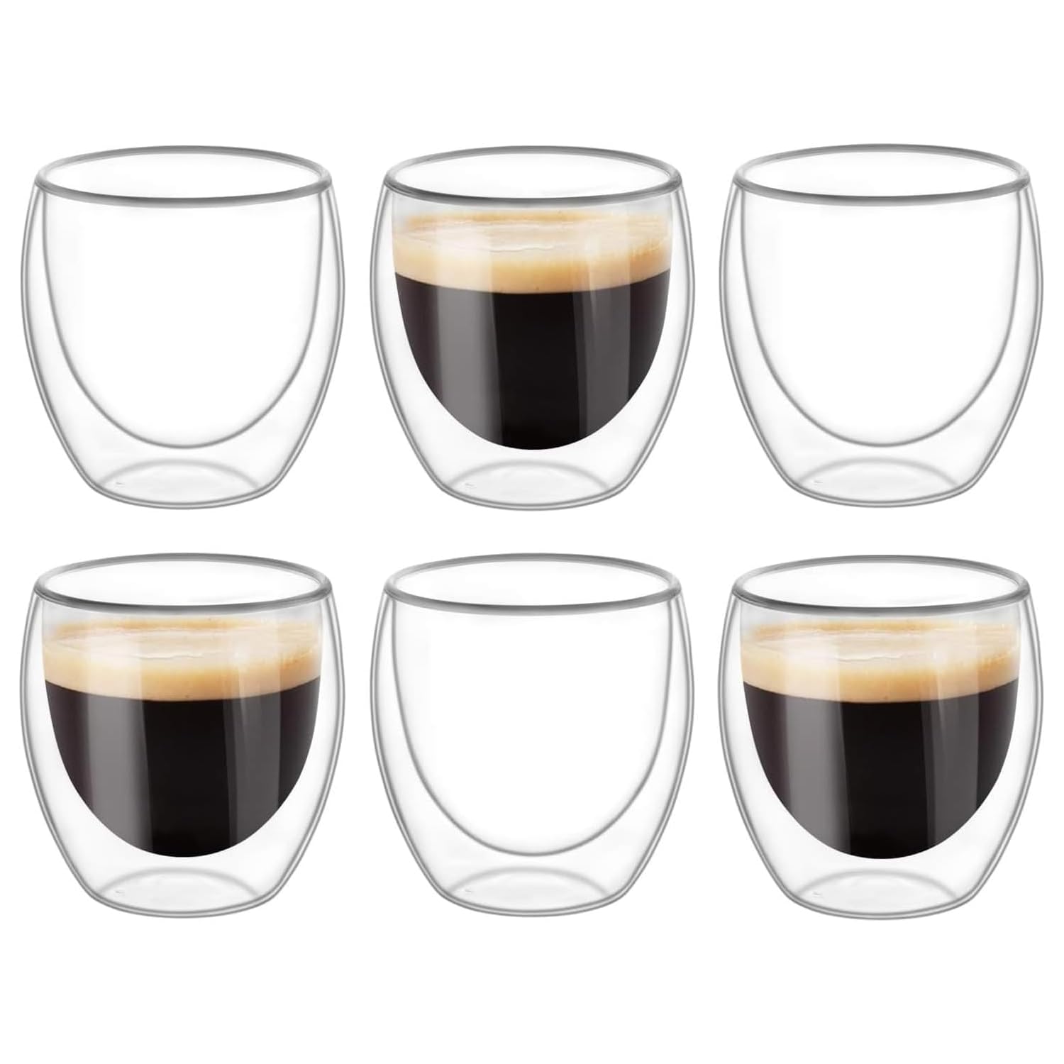 Oranlife 6PCS Double Walled Cups Glasses Mugs,Clear Double-Walled Coffee Cups,Double-Walled Thick Glass Cups, Cappuccino,Latte and Macchiato Glasses-Vacuum Insulated(80ml)